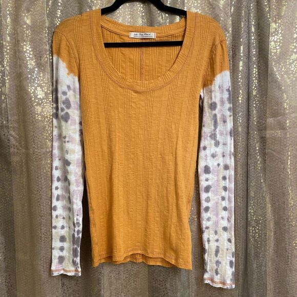 Free People Golden Yellow Big Sur Long Sleeve Tie Dye Thermal Top Medium - Picture 1 of 9